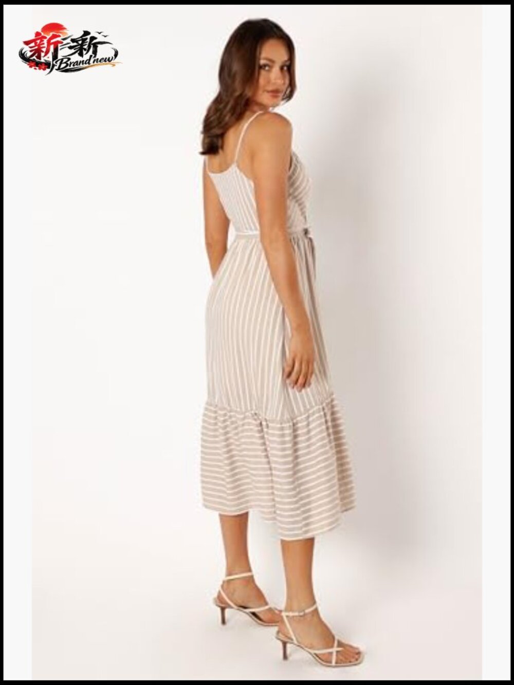 Midi Dress with V-Neck Overlay and Adjustable Straps - Picture 3 of 7